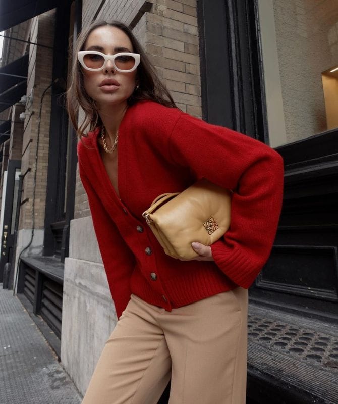 red cardigan trend