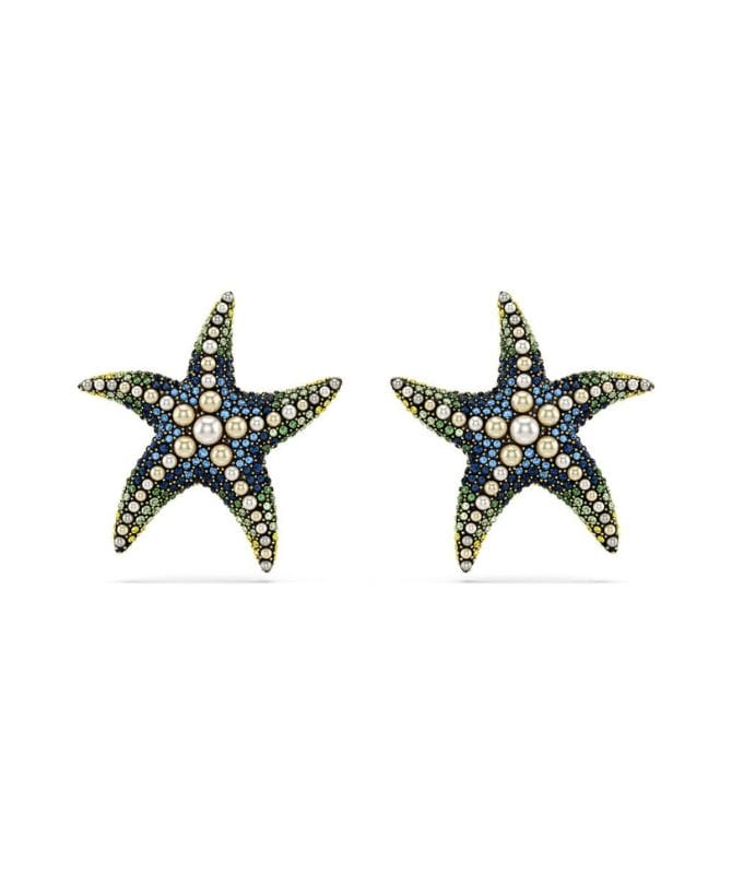 Idyllia stud earrings Starfish, Large, Multicolored, Gold-tone plated