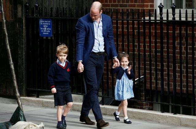 Prince George and Princess Charlotte arriving to meet their new brother